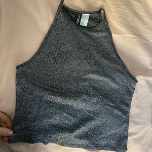 Black glitter high neck crop tank